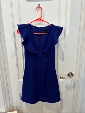 French Connection Royal Blue V-Neck Ruffle Mini Dress